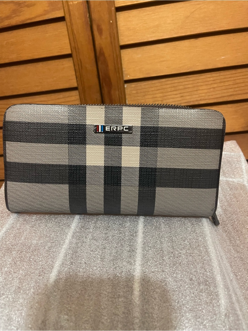 Black and Beige Plaid Men's Zip Wallet